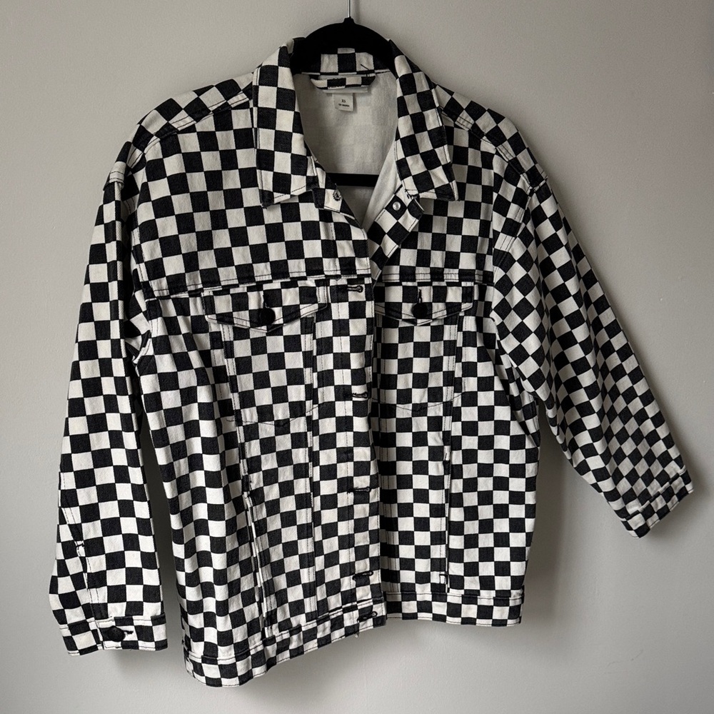 Monki Oversized Checkered Black and White Women's Jacket